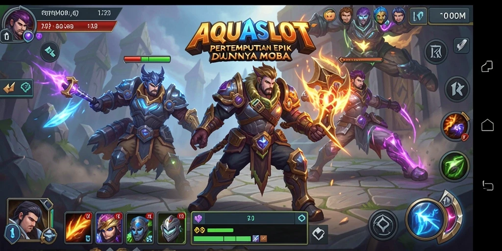 Tampilan seru dari gameplay AQUASLOT dalam pertarungan MOBA.