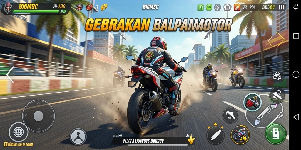 Tampilan balapan Motor Racing yang mendebarkan dan penuh aksi.