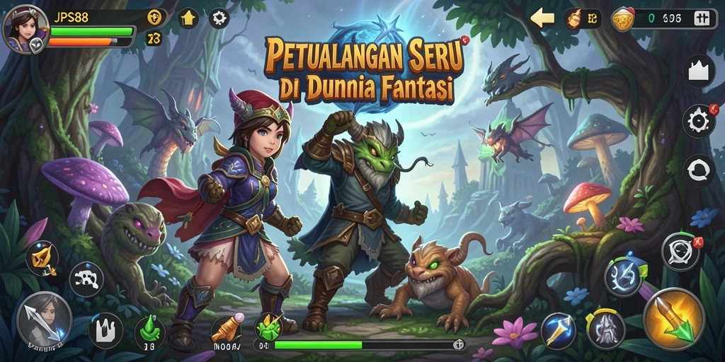 Tangkapan layar JPS88 menampilkan karakter yang sedang menjelajahi dunia penuh tantangan.