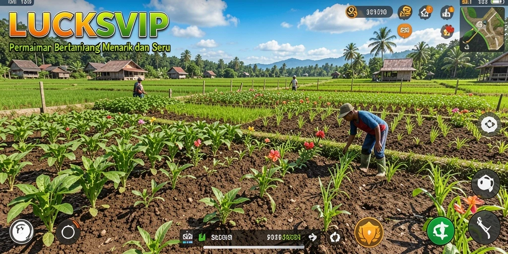 Tangkapan layar gameplay LUCKSVIP dengan pemandangan ladang yang hijau.