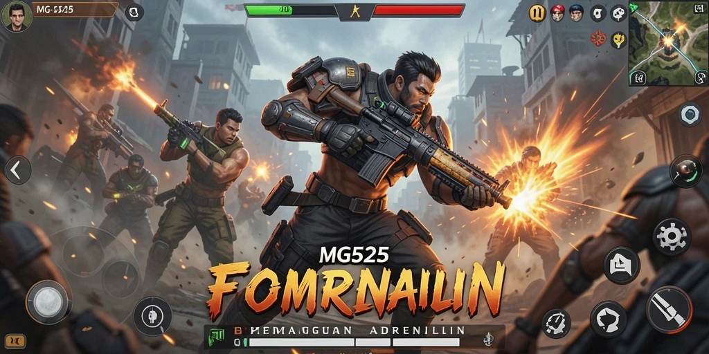 Screenshot utama MG525 menampilkan aksi pertarungan yang mendebarkan.