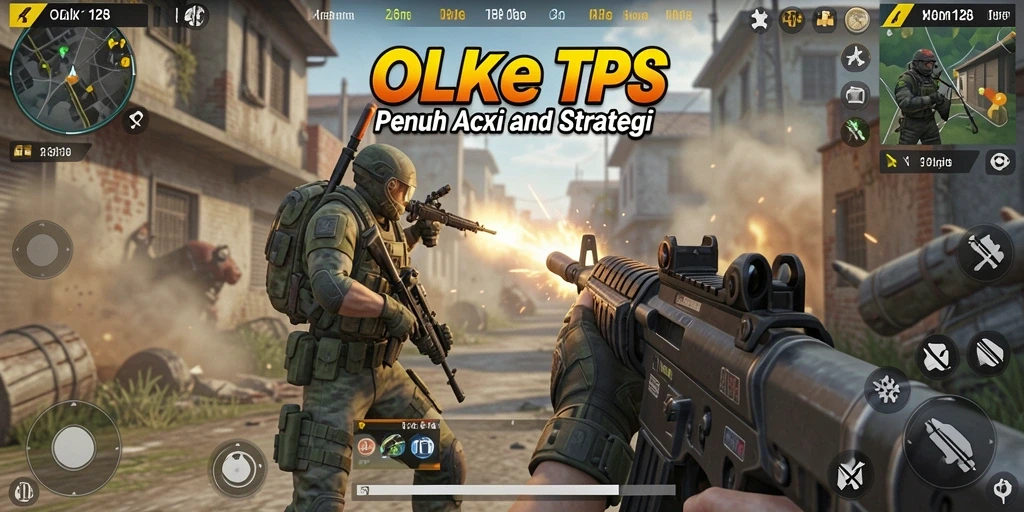 Screenshot utama OLX128 menampilkan aksi gameplay TPS yang mendebarkan.