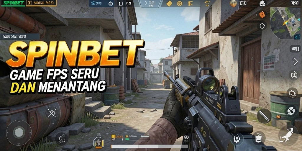 Screenshot utama SPINBET menunjukkan gameplay FPS yang intens dan menegangkan.