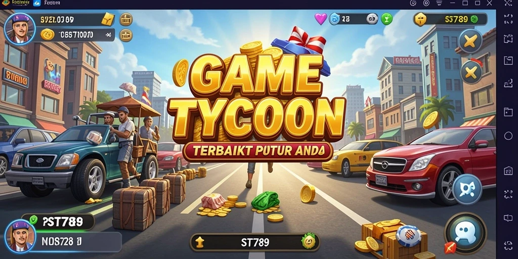 Screenshot utama ST789 menampilkan gameplay simulasi bisnis yang menarik.