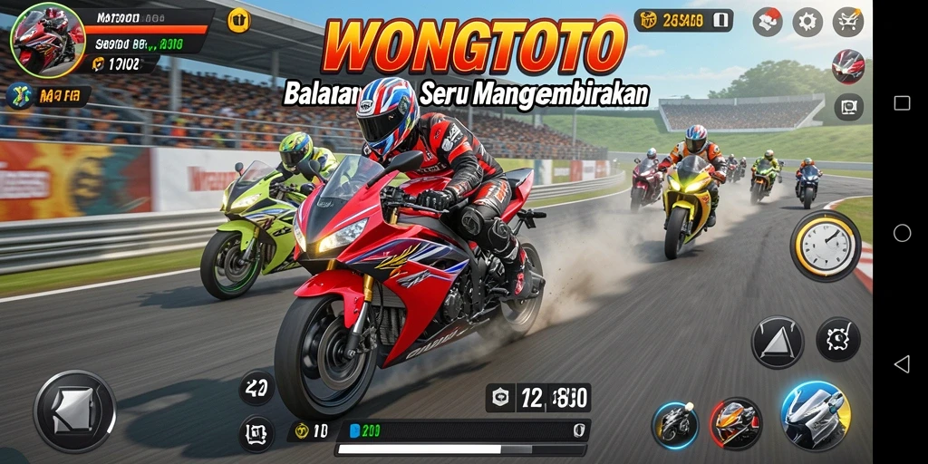Tampilan gameplay WONGTOTO di lintasan balap yang menegangkan.